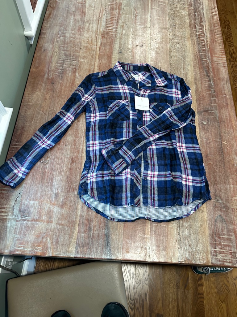 Beachlunchlounge Nwt Vintage Blue Plaid Cotton Button Down